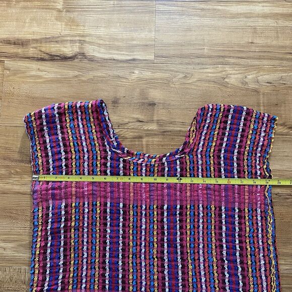 Handmade S Pink Multicolor Striped Mexican Mayan Huilpil Pullover Top 19x19in - Picture 11 of 12